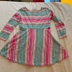 Cat & Jack Girls Striped Long Sleeve Dress - Pink/Green - Size XS